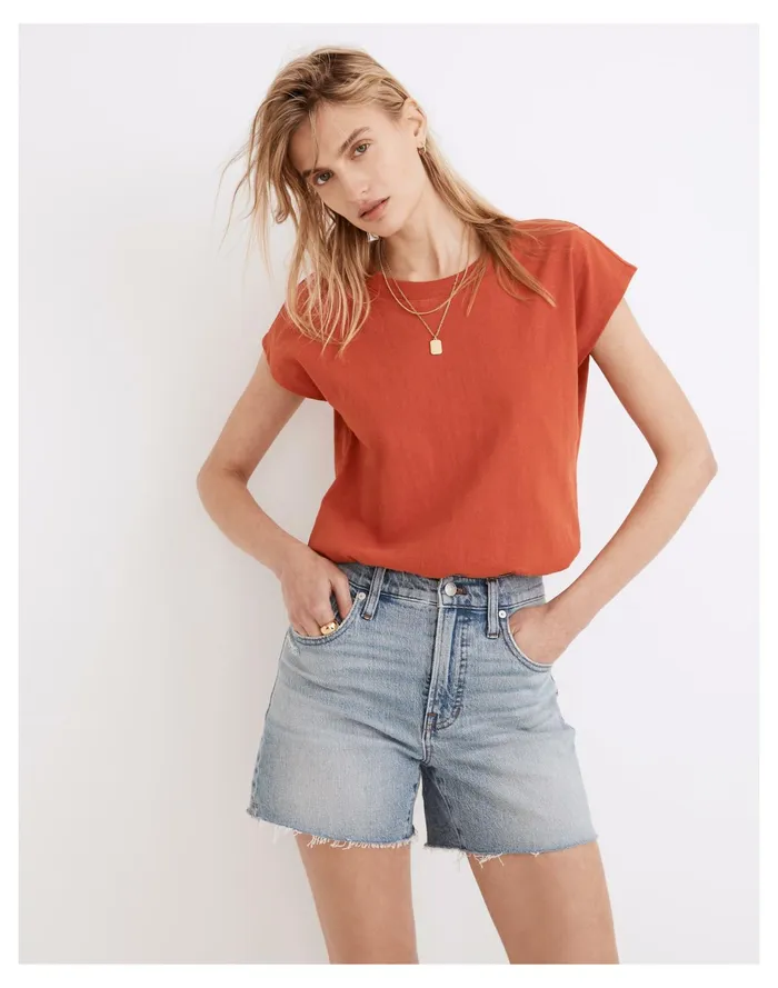 The Perfect Long Jean Short In Russett Wash Russett Wash Women Madewell Shorts