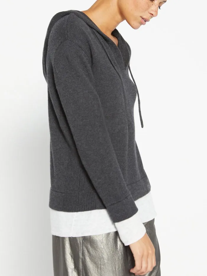 The Ressie Looker Layered Hoodie Ore Melange With White Underlayer Women Brochu Walker Sweaters