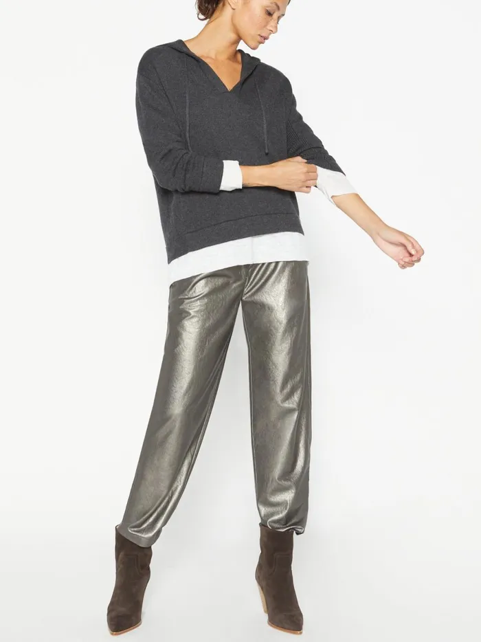 The Ressie Looker Layered Hoodie Ore Melange With White Underlayer Women Brochu Walker Sweaters