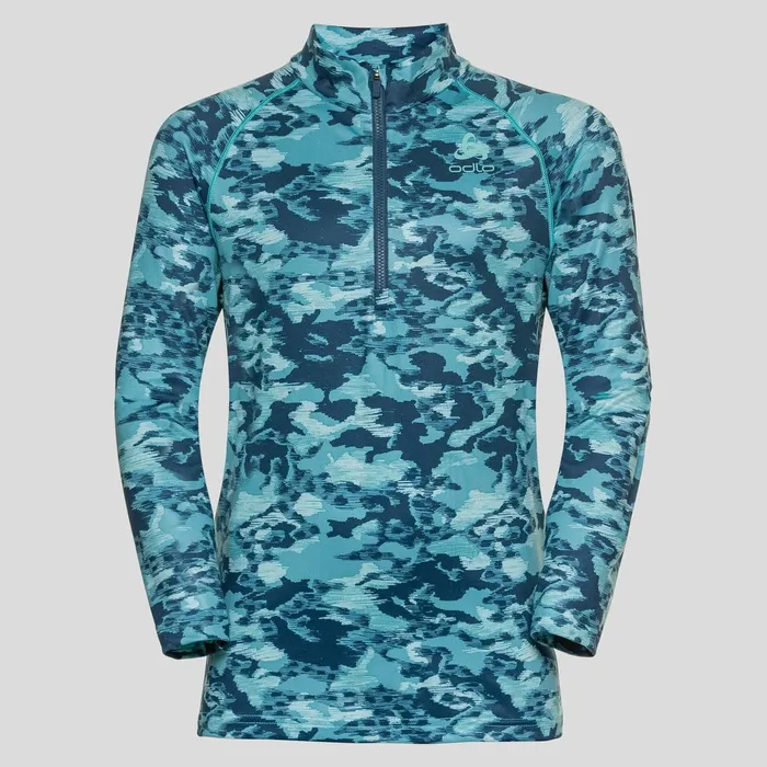 The Sesvenna Graphic Kids039 Halfzip Mid Layer Blue Wing Teal Kids Odlo Mid Layers and Longsleeves