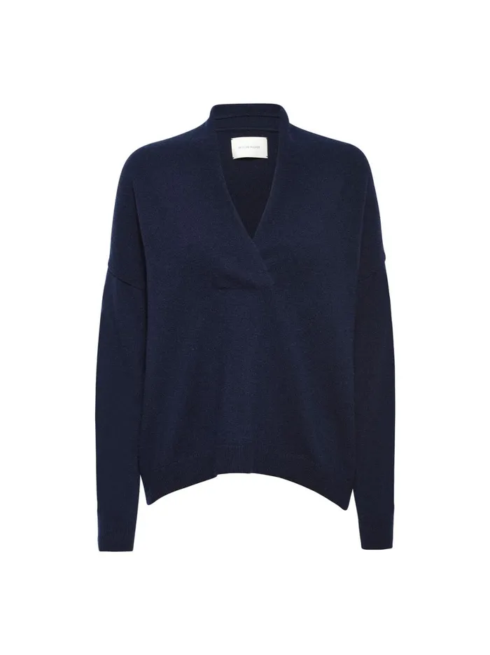 The Siena Wrap Neck Pullover Baltic Navy Women Brochu Walker Sweaters