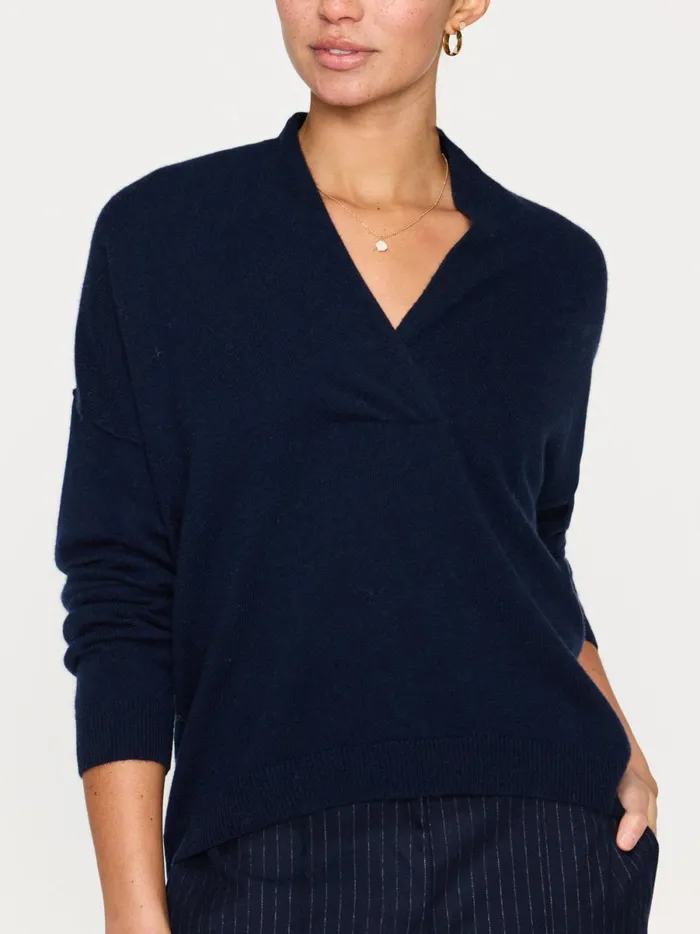 The Siena Wrap Neck Pullover Baltic Navy Women Brochu Walker Sweaters