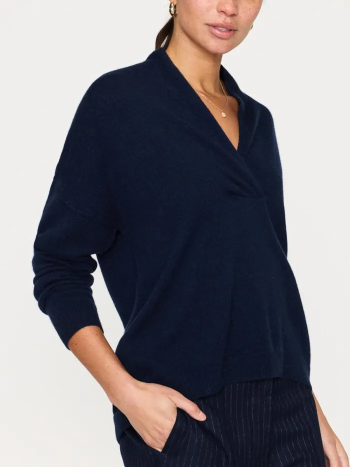 The Siena Wrap Neck Pullover Baltic Navy Women Brochu Walker Sweaters