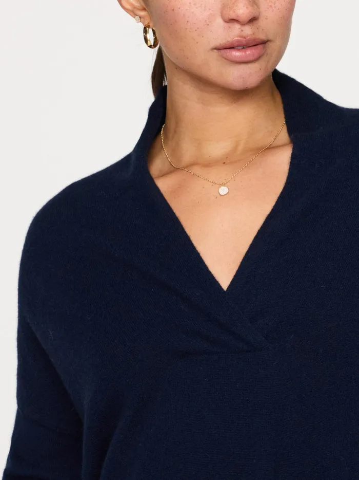 The Siena Wrap Neck Pullover Baltic Navy Women Brochu Walker Sweaters