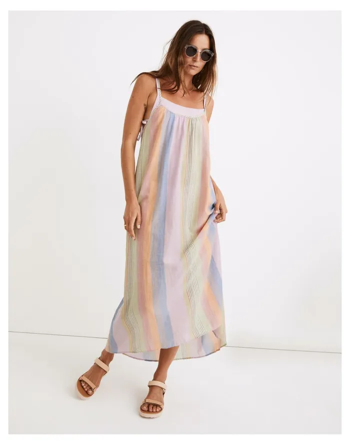 Tie Back Cover Up Maxi Dress In Rainbow Stripe Classic Lilac Women Madewell Swim