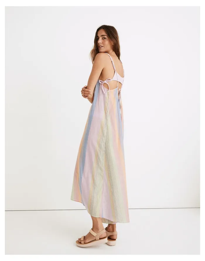 Tie Back Cover Up Maxi Dress In Rainbow Stripe Classic Lilac Women Madewell Swim Tie Back Cover Up Maxi Dress In Rainbow Stripe Classic Lilac Women Madewell Swim