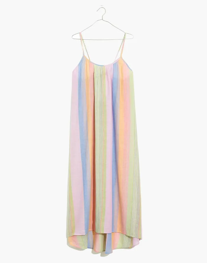 Tie Back Cover Up Maxi Dress In Rainbow Stripe Classic Lilac Women Madewell Swim Tie Back Cover Up Maxi Dress In Rainbow Stripe Classic Lilac Women Madewell Swim