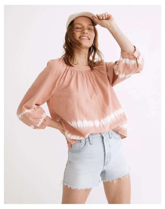Tie Dye Lightspun Wide Neck Cuffed Sleeve Top Tie Dye Burnished Blush Women Madewell Tops and Shirts Tie Dye Lightspun Wide Neck Cuffed Sleeve Top Tie Dye Burnished Blush Women Madewell Tops and Shirts