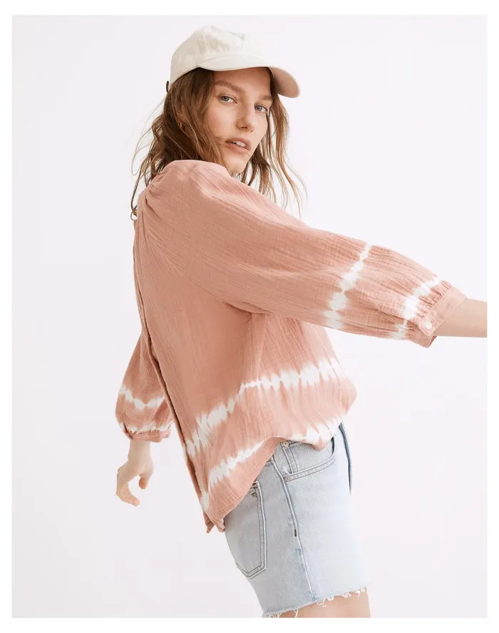 Tie Dye Lightspun Wide Neck Cuffed Sleeve Top Tie Dye Burnished Blush Women Madewell Tops and Shirts Tie Dye Lightspun Wide Neck Cuffed Sleeve Top Tie Dye Burnished Blush Women Madewell Tops and Shirts