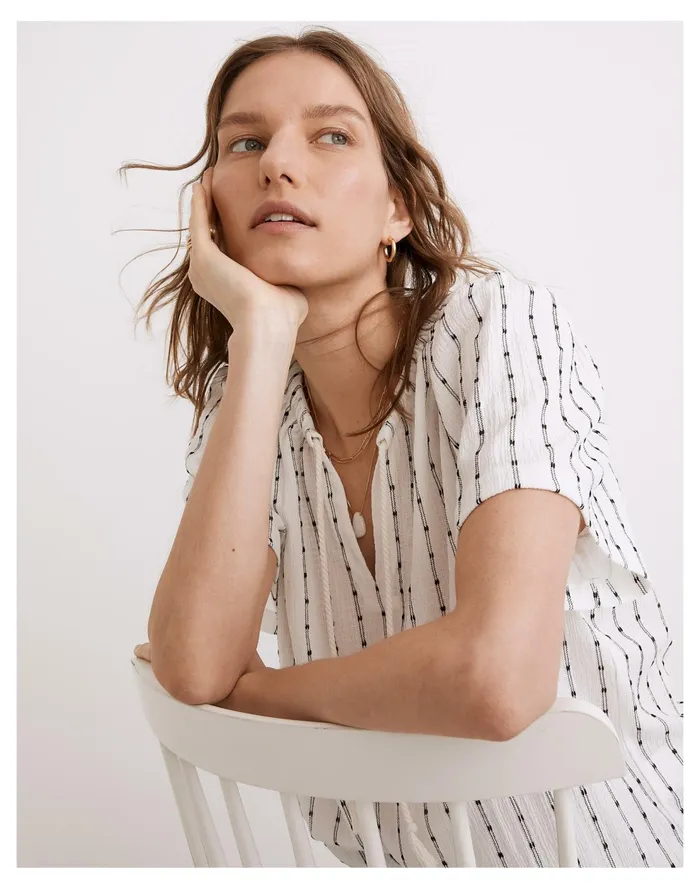 Tie Neck Tunic Top Bright Ivory Women Madewell Tops and Shirts Tie Neck Tunic Top Bright Ivory Women Madewell Tops and Shirts