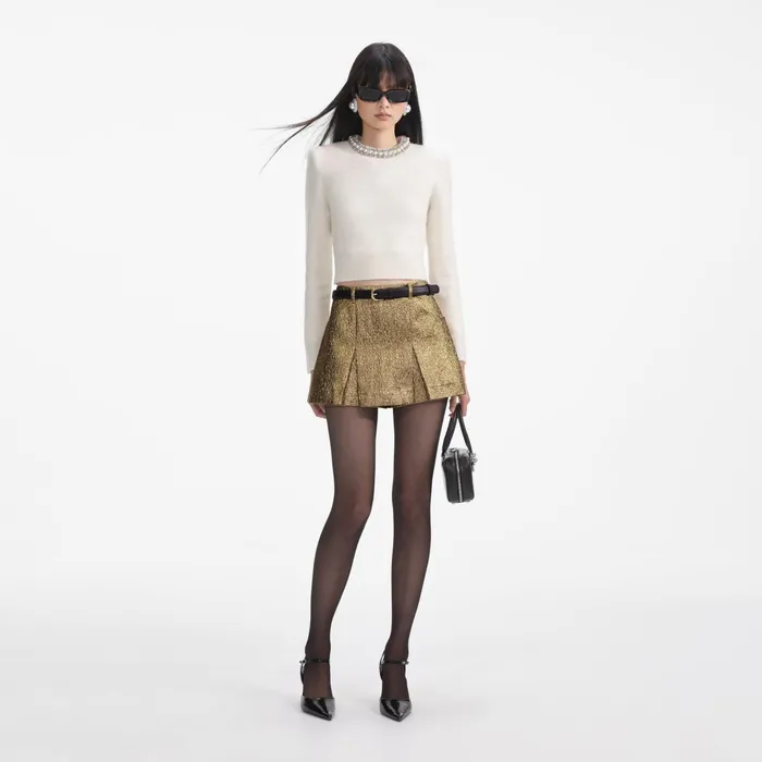Tops Women Self Portrait Cream Embellished Knit Top