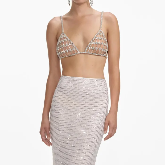 Tops Women Self Portrait Silver Chainmail Bralette