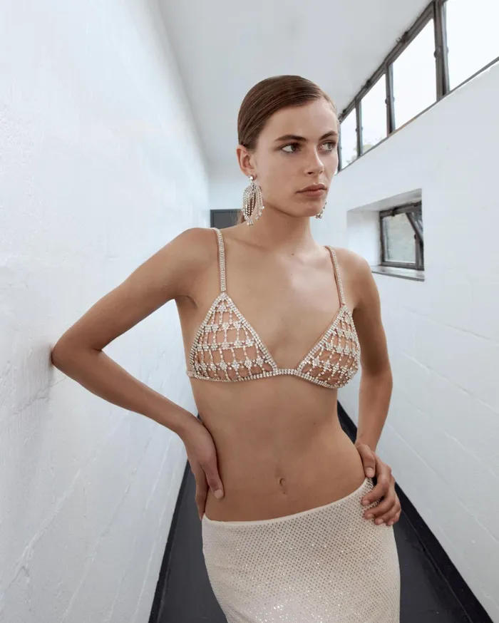 Tops Women Self Portrait Silver Chainmail Bralette