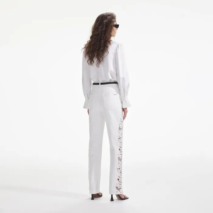 Tops Women Self Portrait White Satin Embellished Bib Blouse