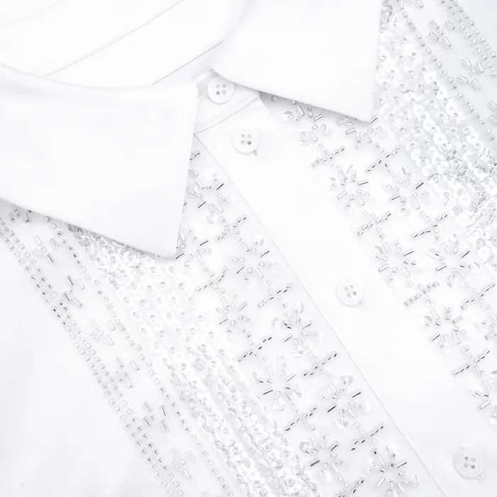 Tops Women Self Portrait White Satin Embellished Bib Blouse