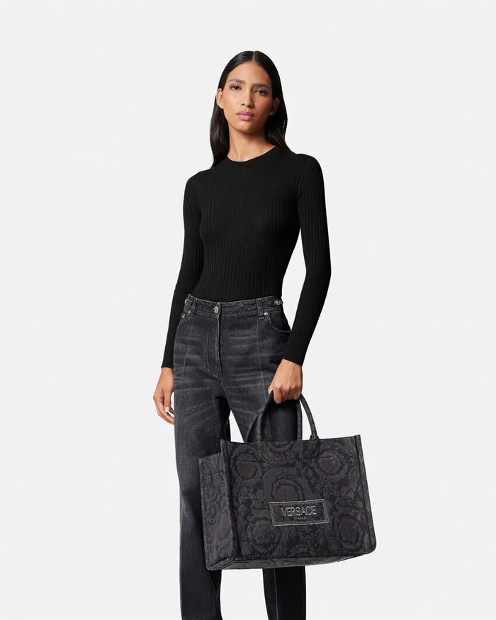 Totes WomenMen Versace Barocco Athena Medium Tote Bag Blackprint