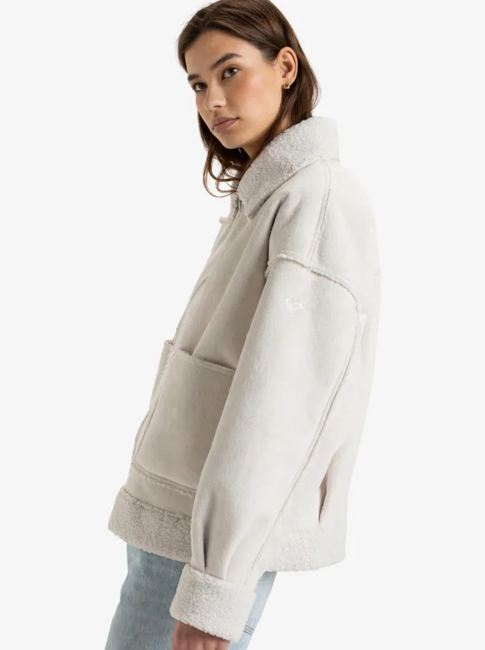 True Romance 8211 Sherpa Jacket Egret Women Roxy Jackets and Coats