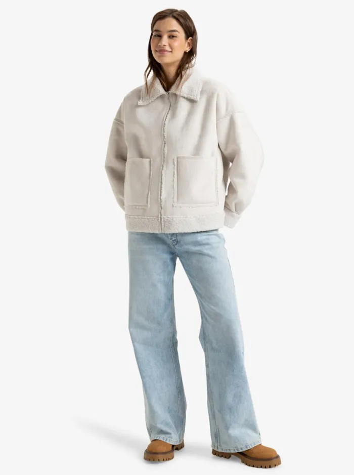 True Romance 8211 Sherpa Jacket Egret Women Roxy Jackets and Coats
