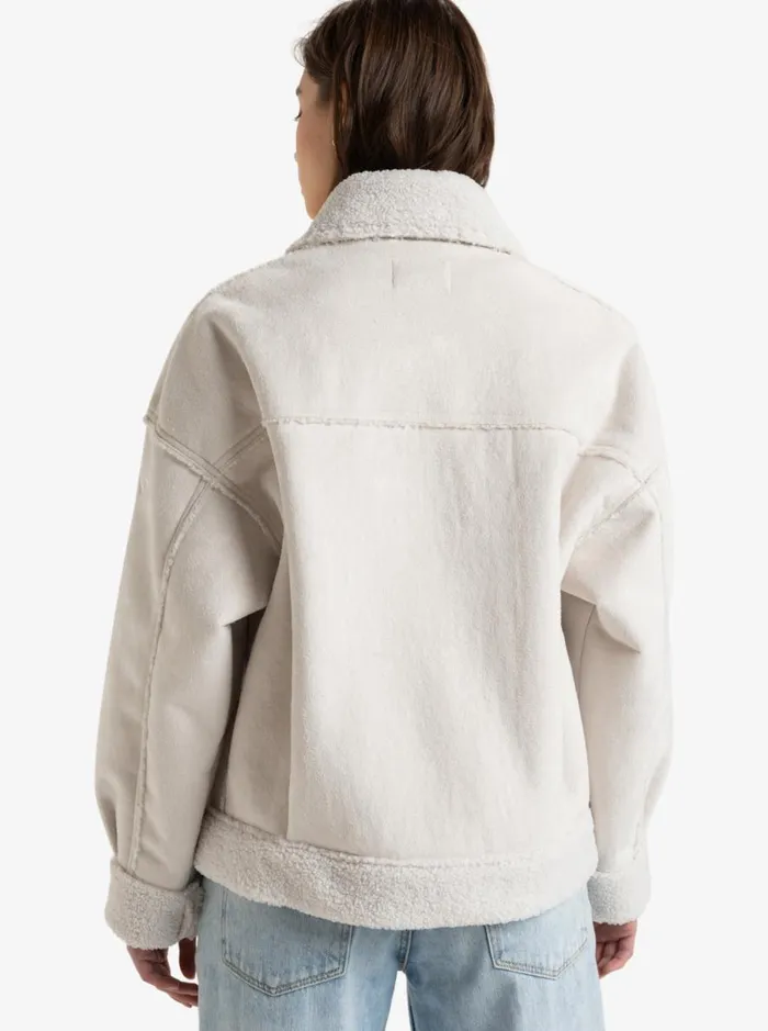 True Romance 8211 Sherpa Jacket Egret Women Roxy Jackets and Coats
