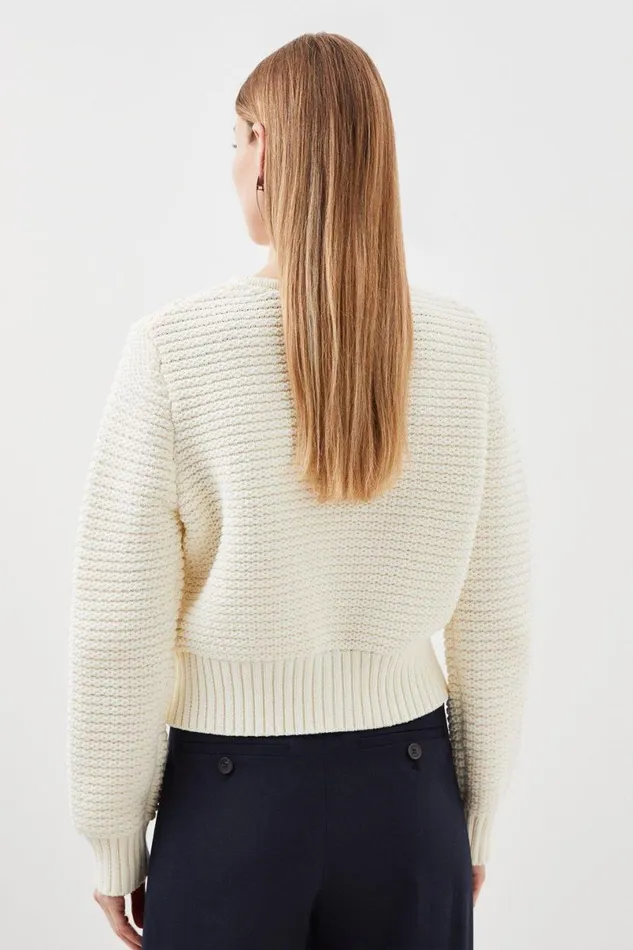 Tubular Cotton Chunky Knit Cardigan Ivory Women Karen Millen Knitwear