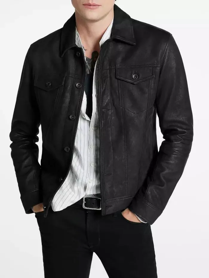 Unisex ANDREW TRUCKER Black John Varvatos Leather Jackets