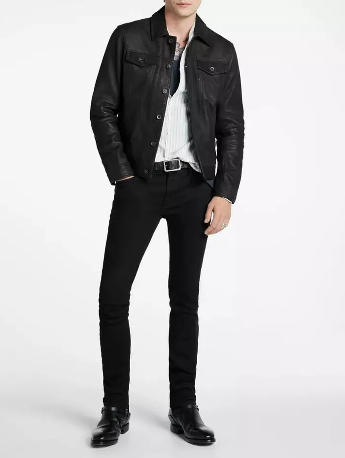 Unisex ANDREW TRUCKER Black John Varvatos Leather Jackets