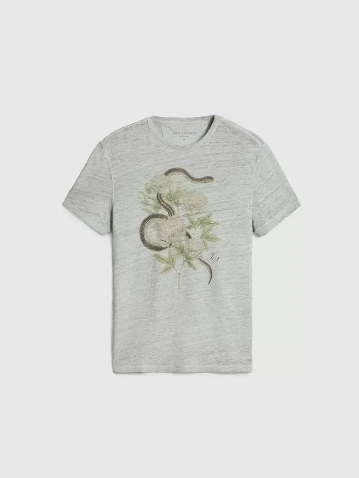 Unisex SNAKE FLORAL TEE Smoked Pearl Grey John Varvatos Graphic Tees