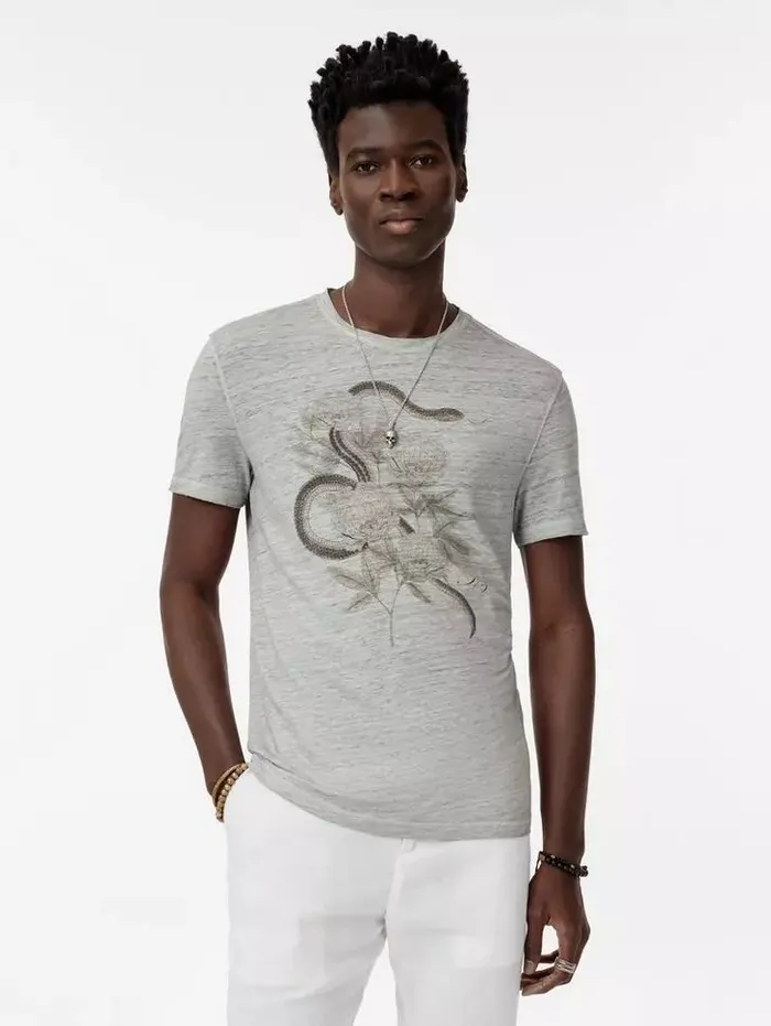 Unisex SNAKE FLORAL TEE Smoked Pearl Grey John Varvatos Graphic Tees