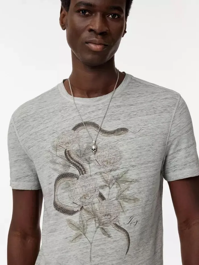 Unisex SNAKE FLORAL TEE Smoked Pearl Grey John Varvatos Graphic Tees