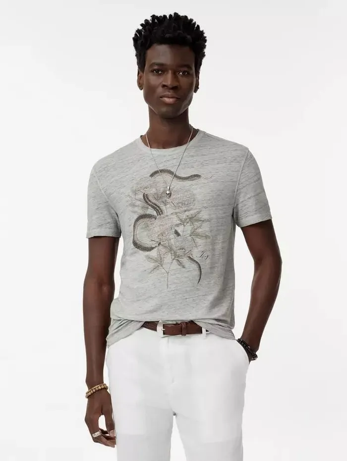 Unisex SNAKE FLORAL TEE Smoked Pearl Grey John Varvatos Graphic Tees