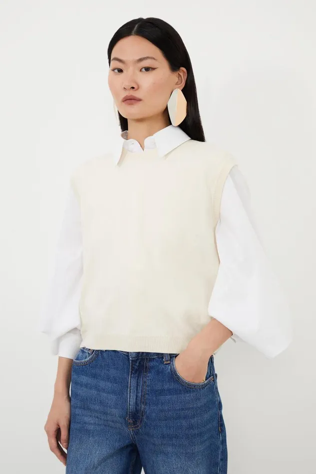 Viscose Blend Knit Vest Cream Women Karen Millen Tops