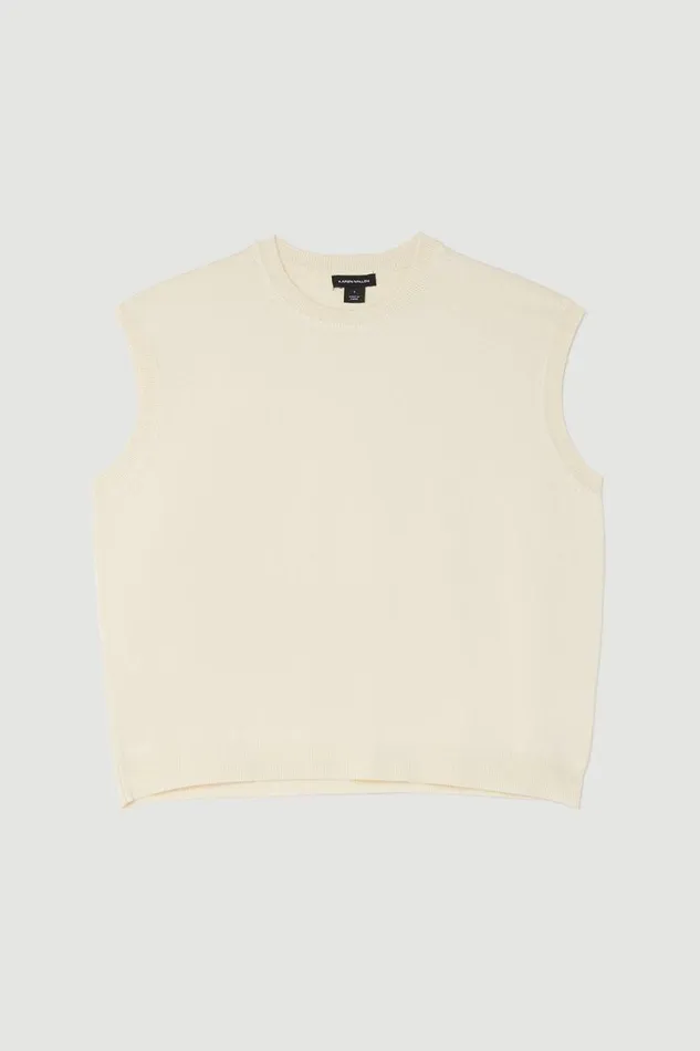 Viscose Blend Knit Vest Cream Women Karen Millen Tops