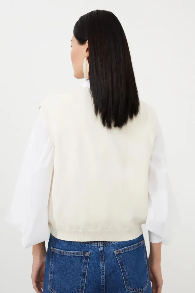 Viscose Blend Knit Vest Cream Women Karen Millen Tops