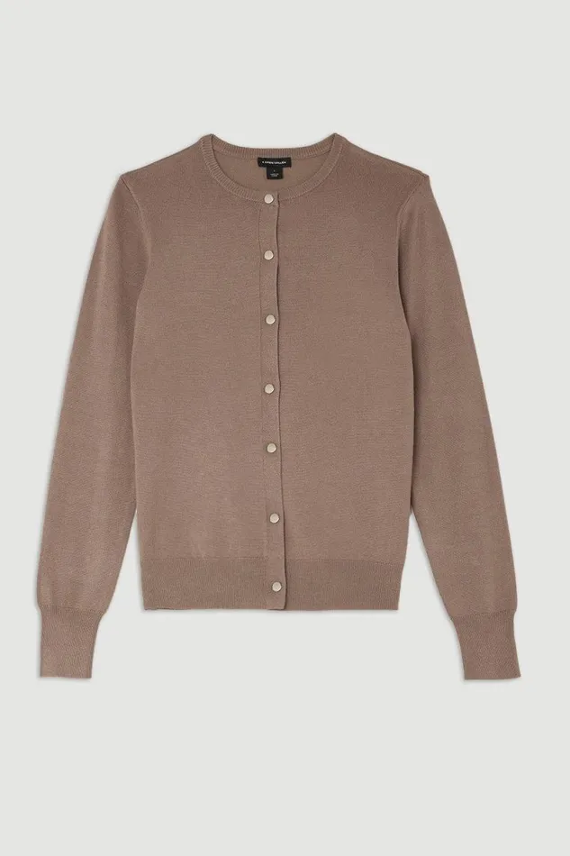 Viscose Blend Knitted Crew Neck Cardigan Mink Women Karen Millen Knitwear