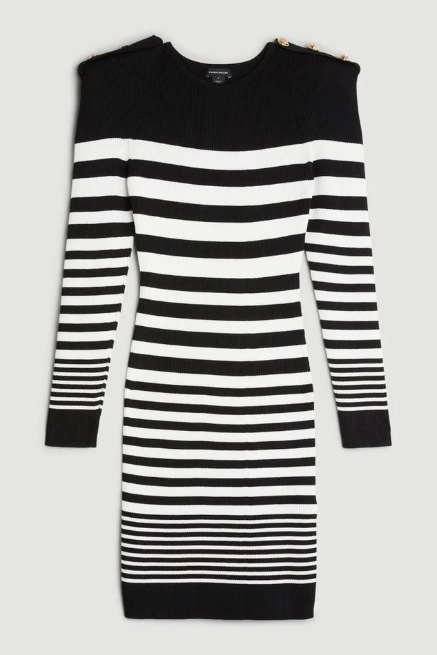 Viscose Blend Rib Striped Military Trim Knit Mini Dress Mono Women Karen Millen Dresses