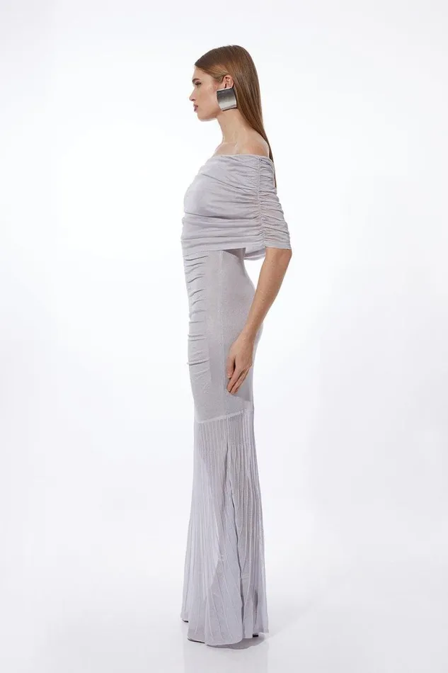 Viscose Blend Slinky Sheer Knit Bardot Maxi Dress Grey Women Karen Millen Dresses