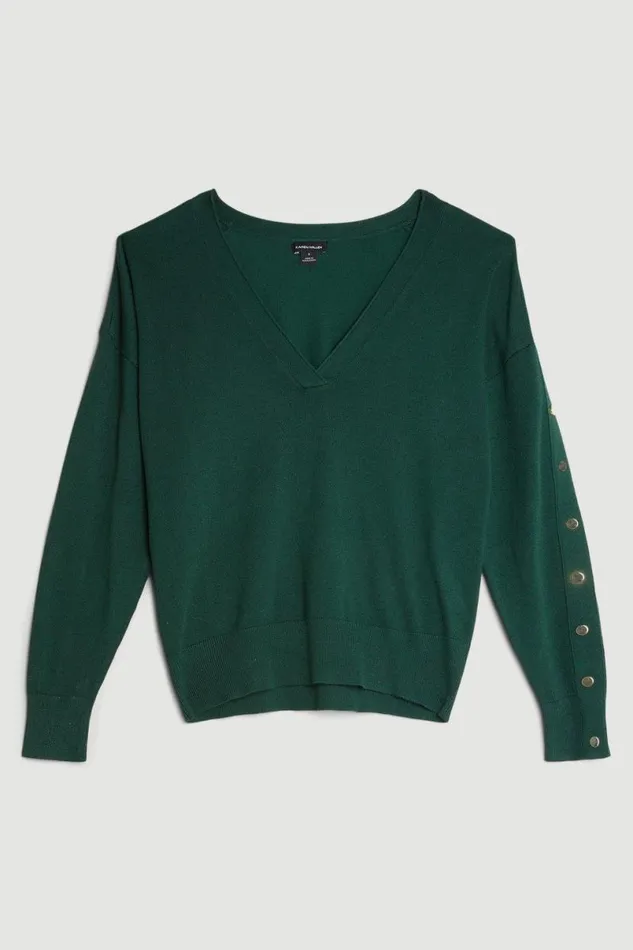 Viscose Blend V Neck Knit Jumper Forest Women Karen Millen Knitwear
