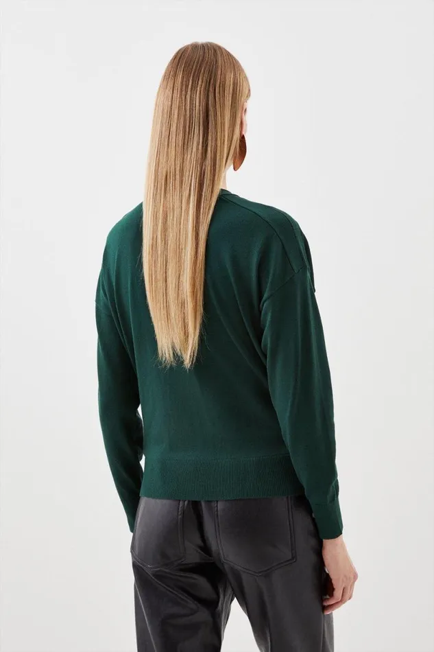 Viscose Blend V Neck Knit Jumper Forest Women Karen Millen Knitwear
