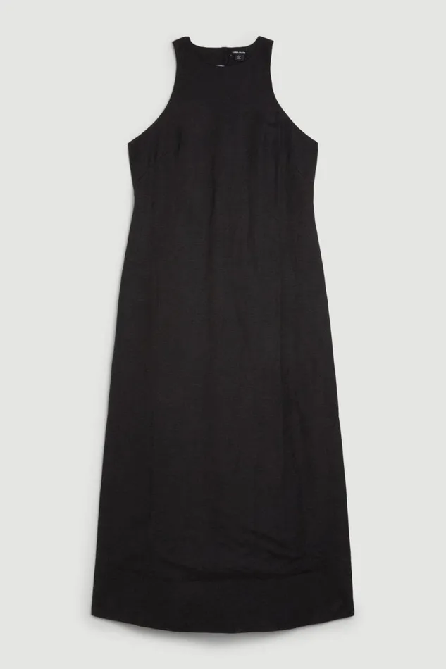 Viscose Linen Halter Woven Column Midi Dress Women Karen Millen Dresses