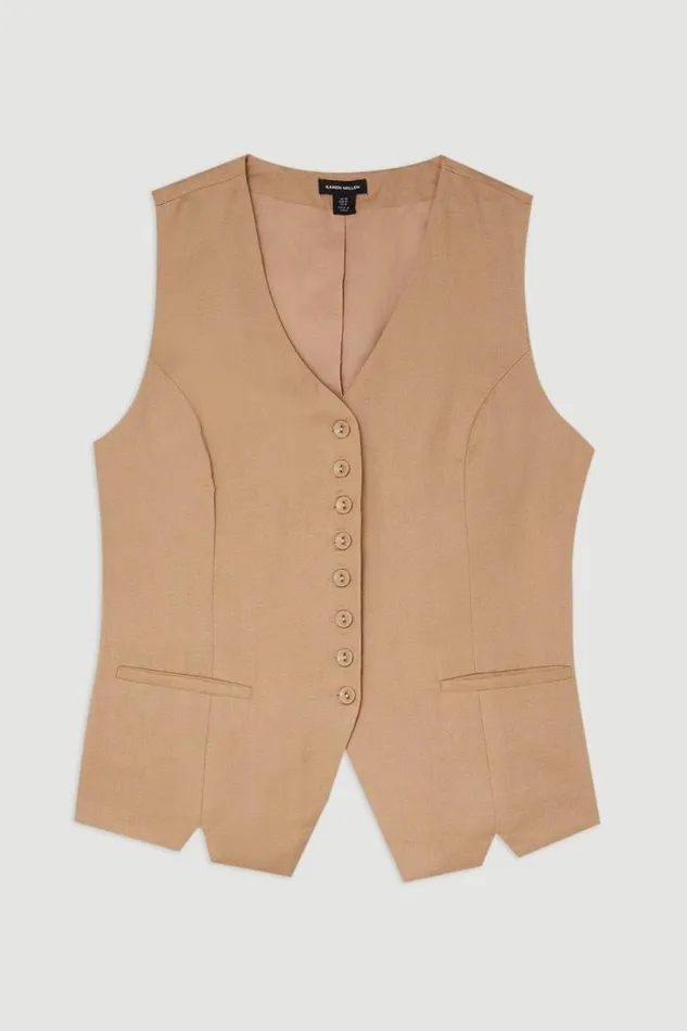 Viscose Linen Woven Waistcoat Tan Women Karen Millen Coats and Jackets