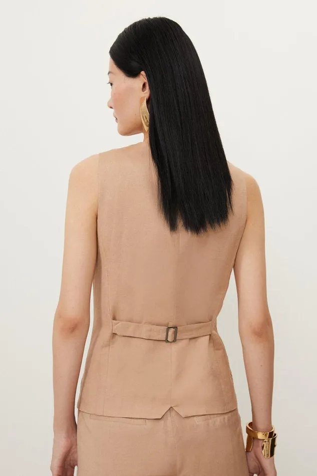 Viscose Linen Woven Waistcoat Tan Women Karen Millen Coats and Jackets