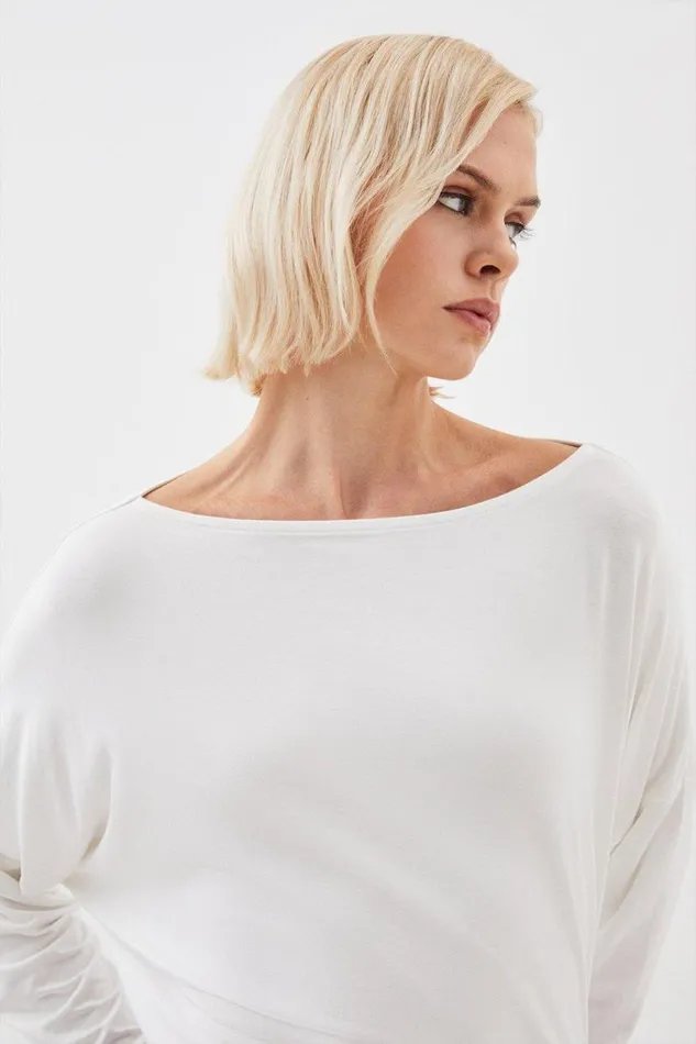 Viscose Lyocell Long Sleeve Top Ivory Women Karen Millen Tops