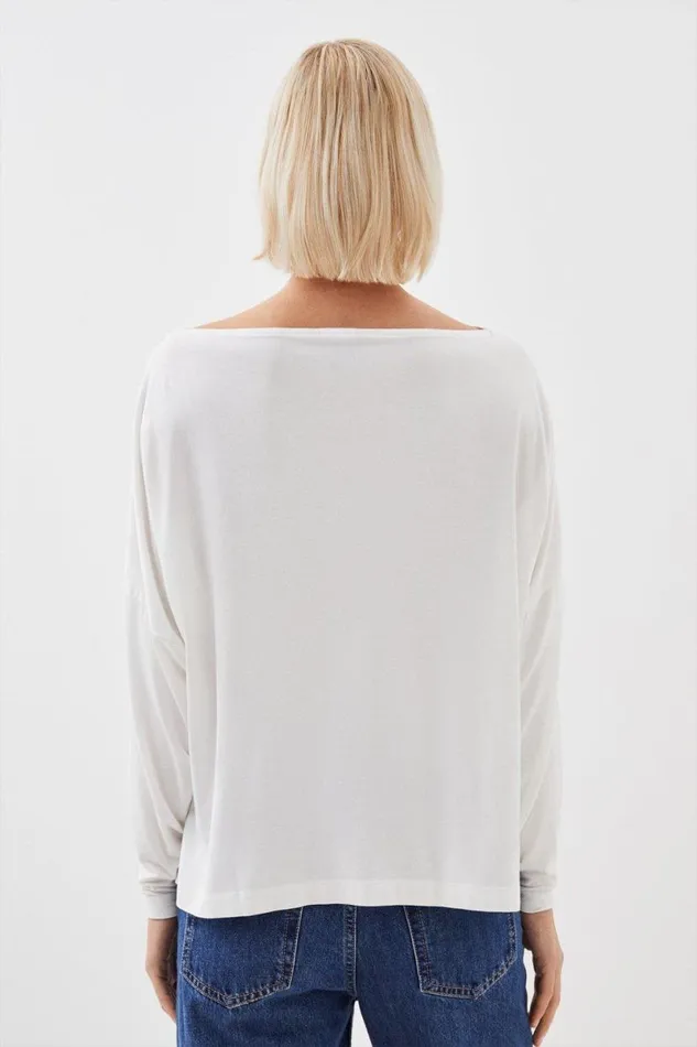 Viscose Lyocell Long Sleeve Top Ivory Women Karen Millen Tops