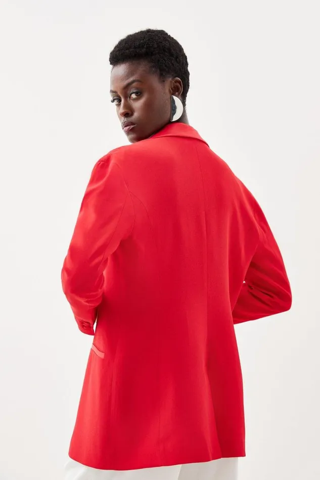 Viscose Satin Back Crepe Tailored Single Breasted Blazer Red Women Karen Millen Coats and Jackets