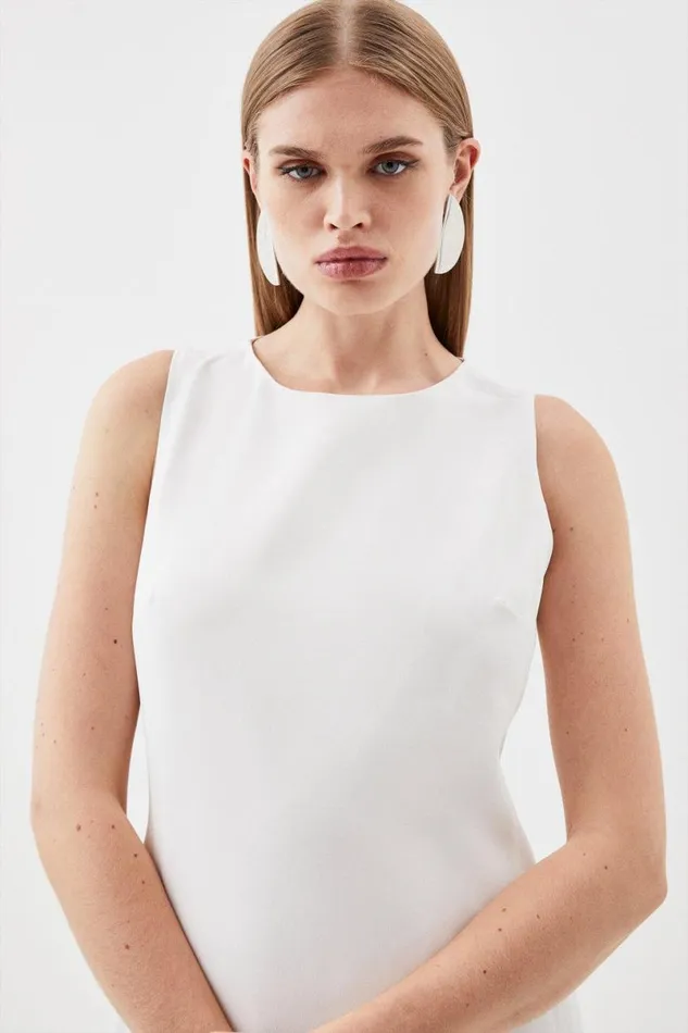 Viscose Satin Back Crepe Tailored Sleeveless Midi Column Dress Ivory Women Karen Millen Dresses