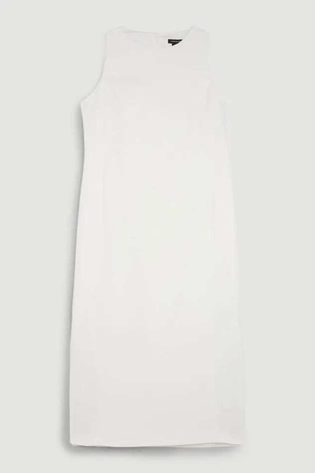 Viscose Satin Back Crepe Tailored Sleeveless Midi Column Dress Ivory Women Karen Millen Dresses
