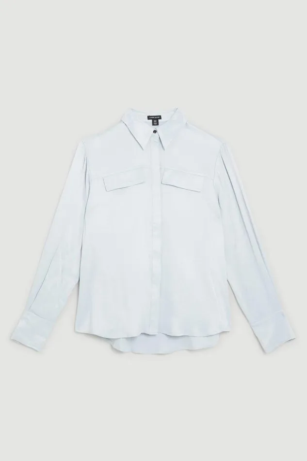 Viscose Satin Woven Blouse Pale Blue Women Karen Millen Tops