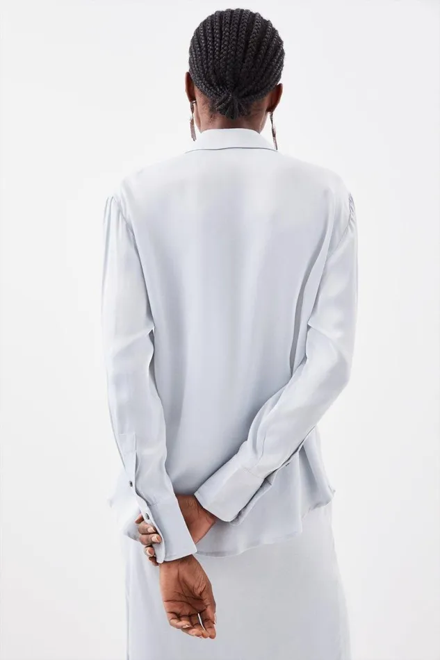 Viscose Satin Woven Blouse Pale Blue Women Karen Millen Tops
