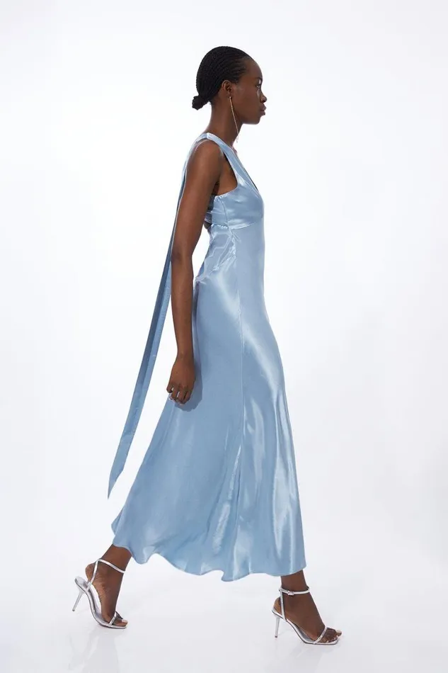 Viscose Satin Woven Midi Dress Blue Women Karen Millen Dresses