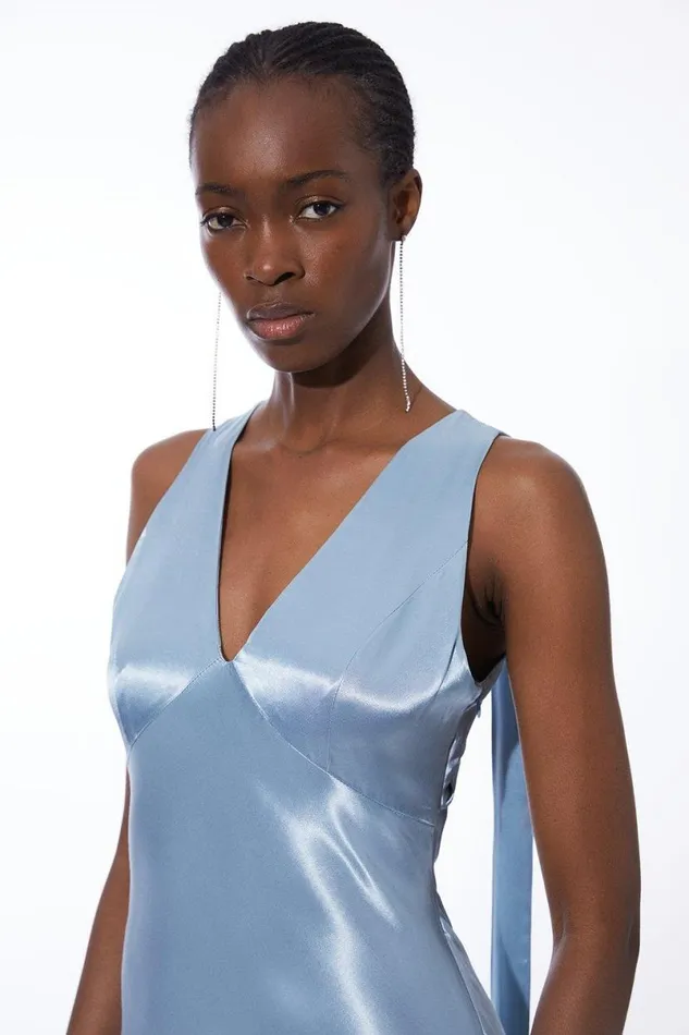 Viscose Satin Woven Midi Dress Blue Women Karen Millen Dresses